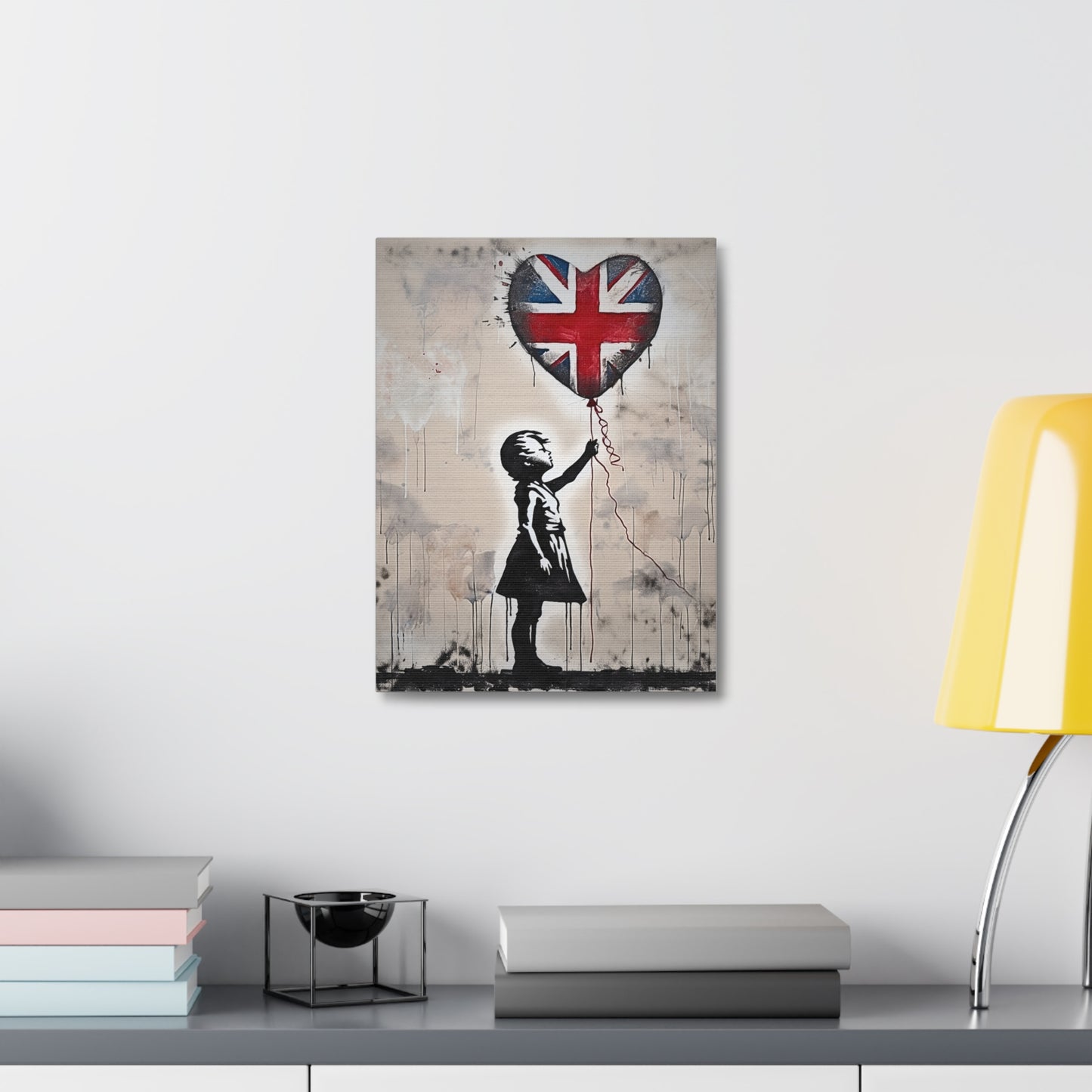 girl-with-a-balloon-with-a-union-jack-twist-satin-canvas-stretchedat Willow and Wine!