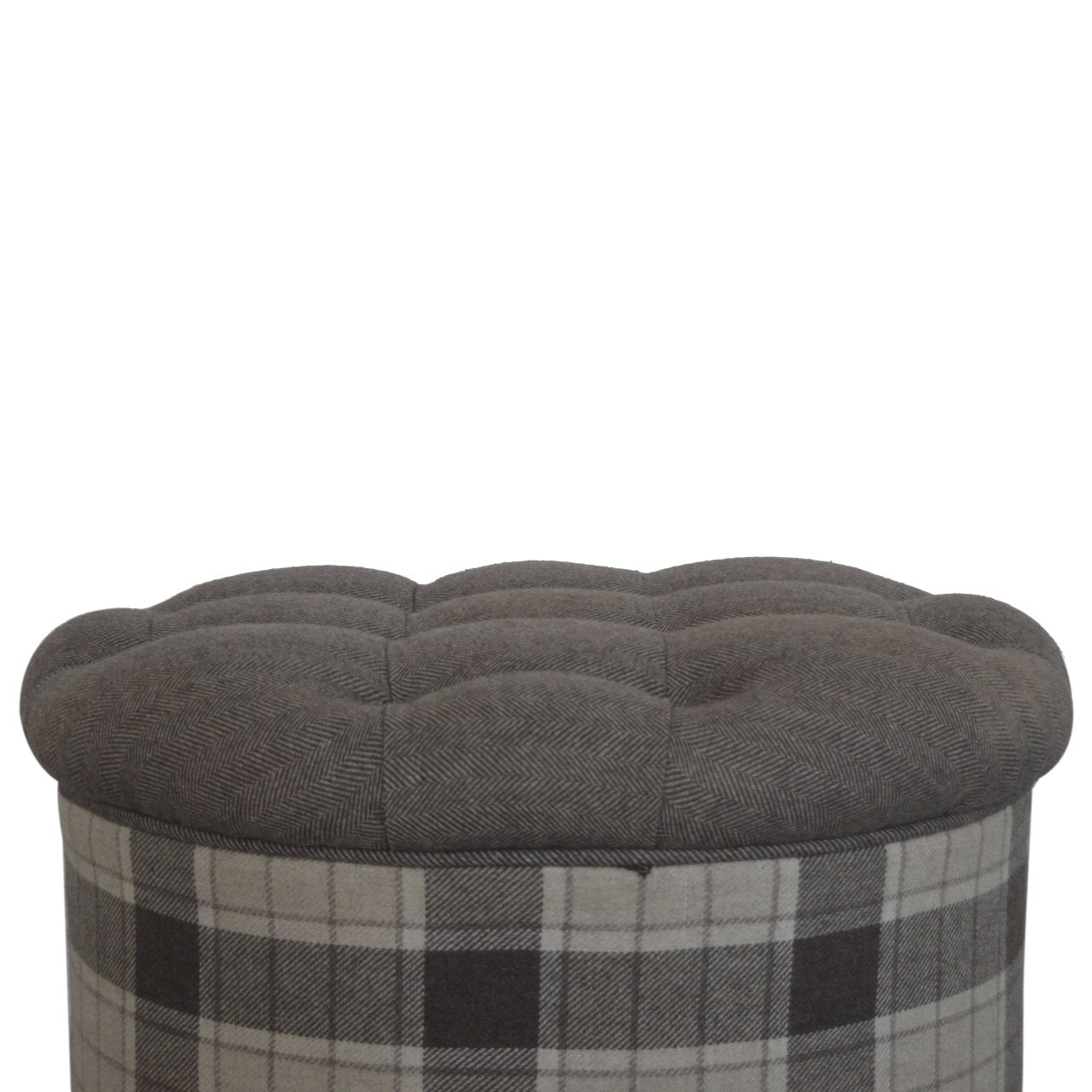 Deep Button Round Checked Footstool