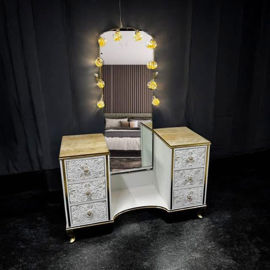 Mid Century Vanity Drawers with Tall Mirror