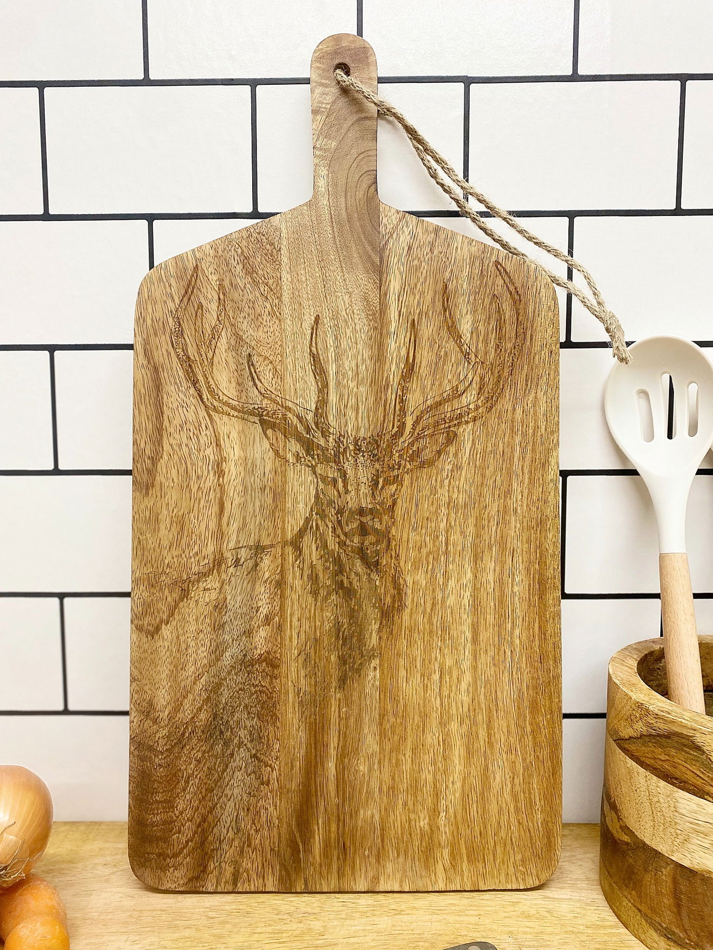 engraved-stag-chopping-boardat Willow and Wine!