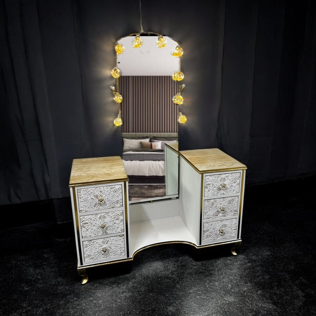 Mid Century Vanity Drawers with Tall Mirror