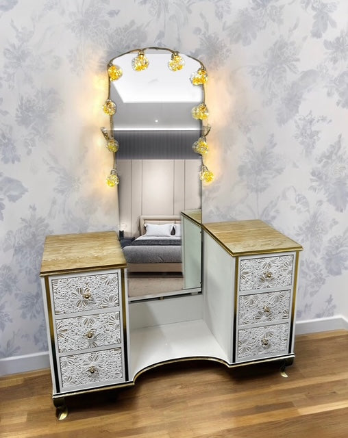 Mid Century Vanity Drawers with Tall Mirror
