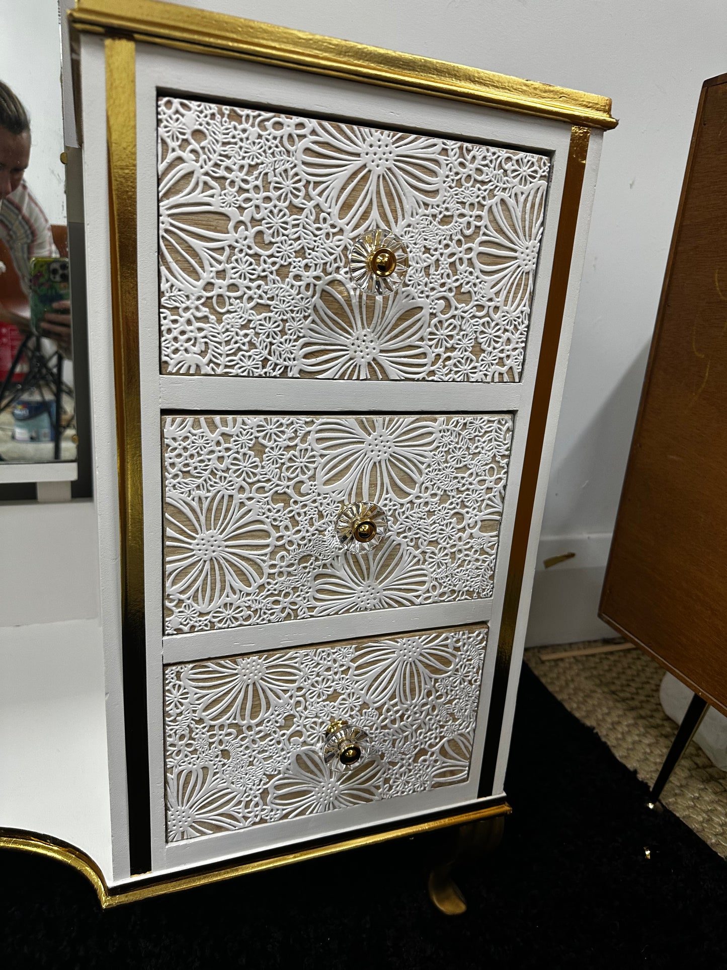 Mid Century Vanity Drawers with Tall Mirror