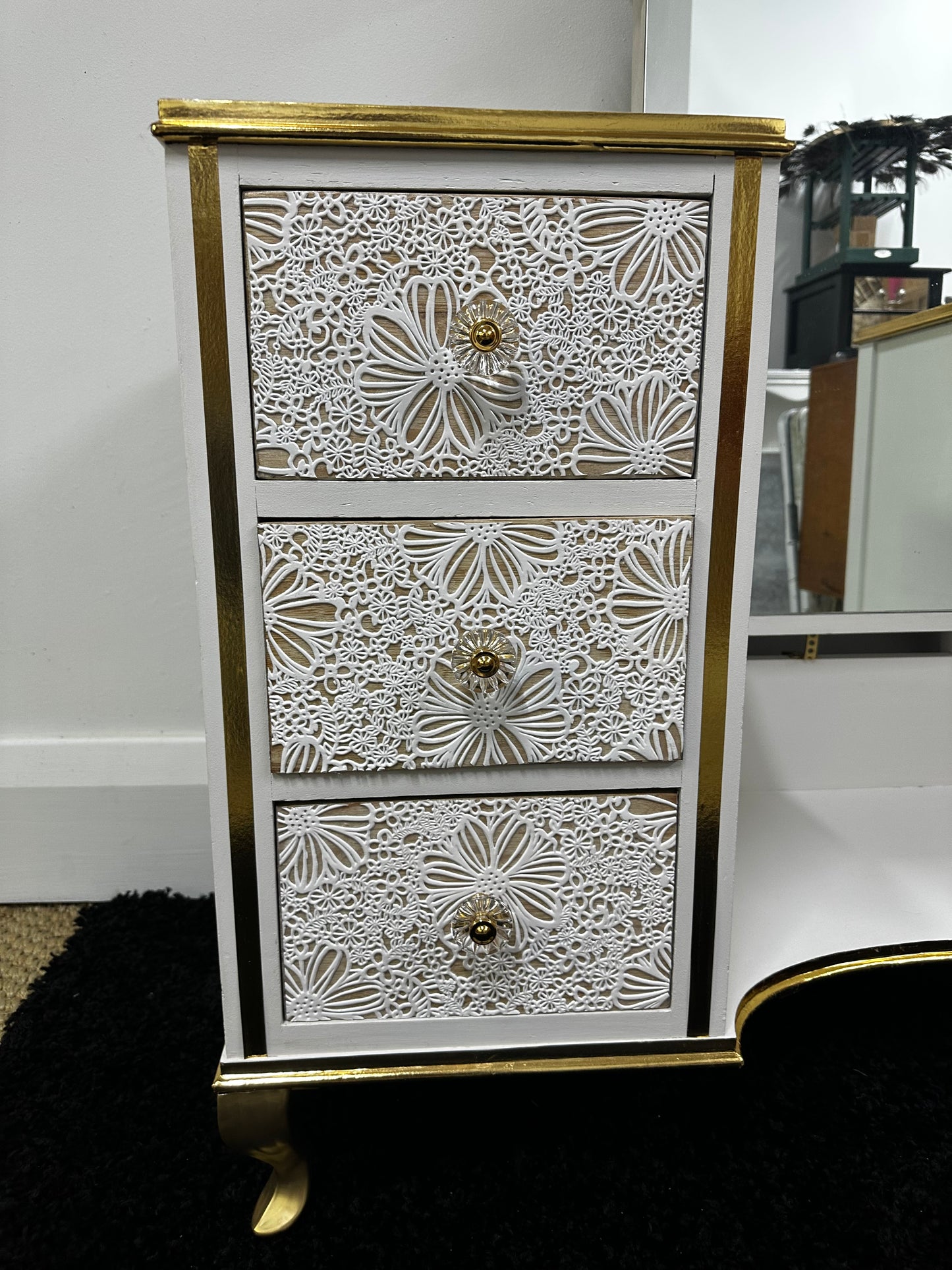 Mid Century Vanity Drawers with Tall Mirror