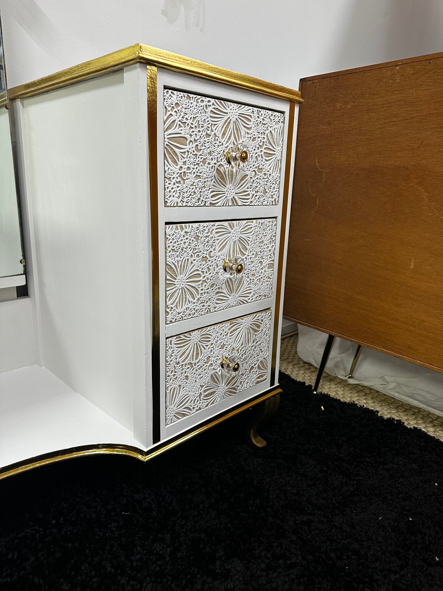 Mid Century Vanity Drawers with Tall Mirror