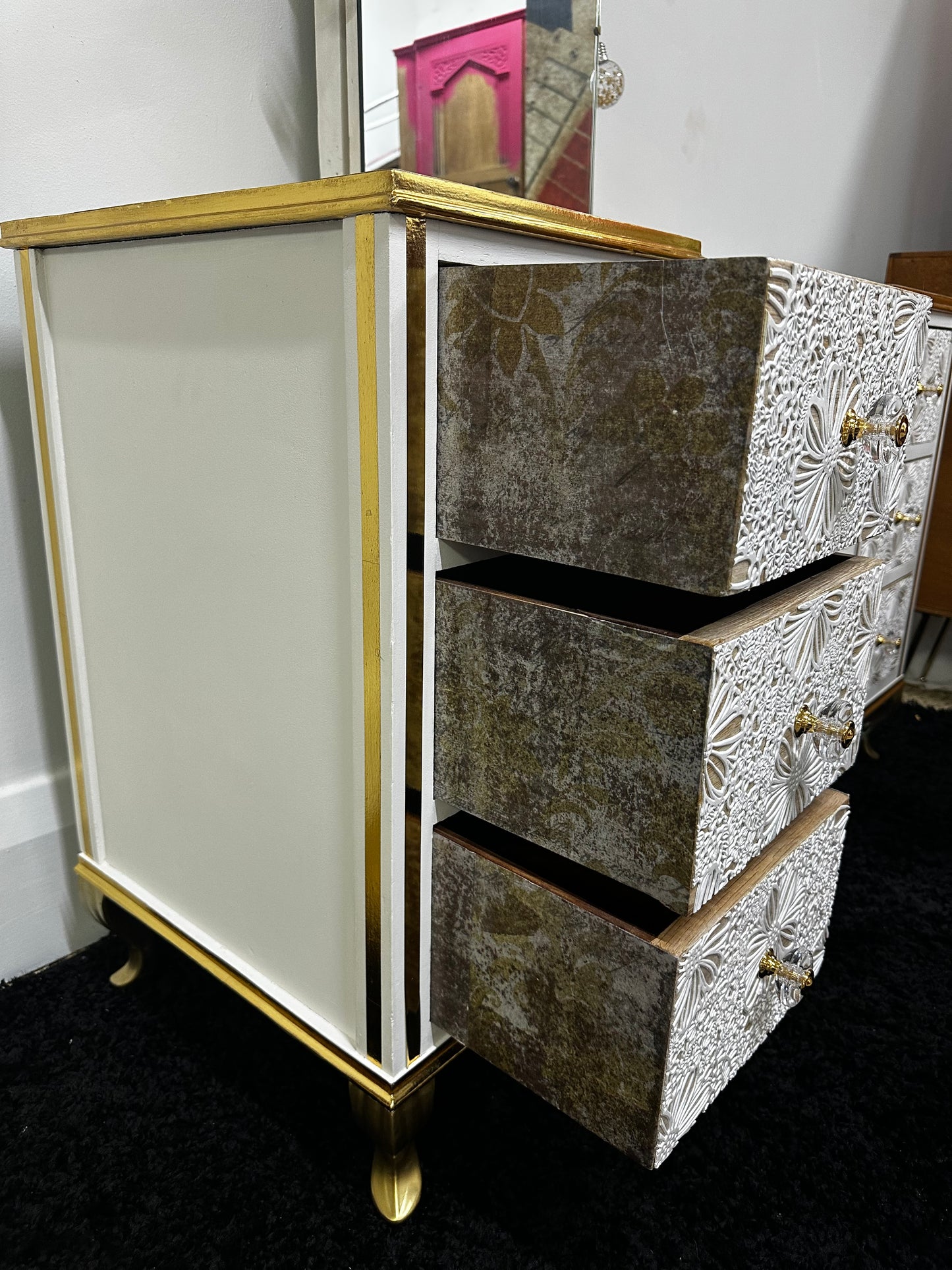 Mid Century Vanity Drawers with Tall Mirror