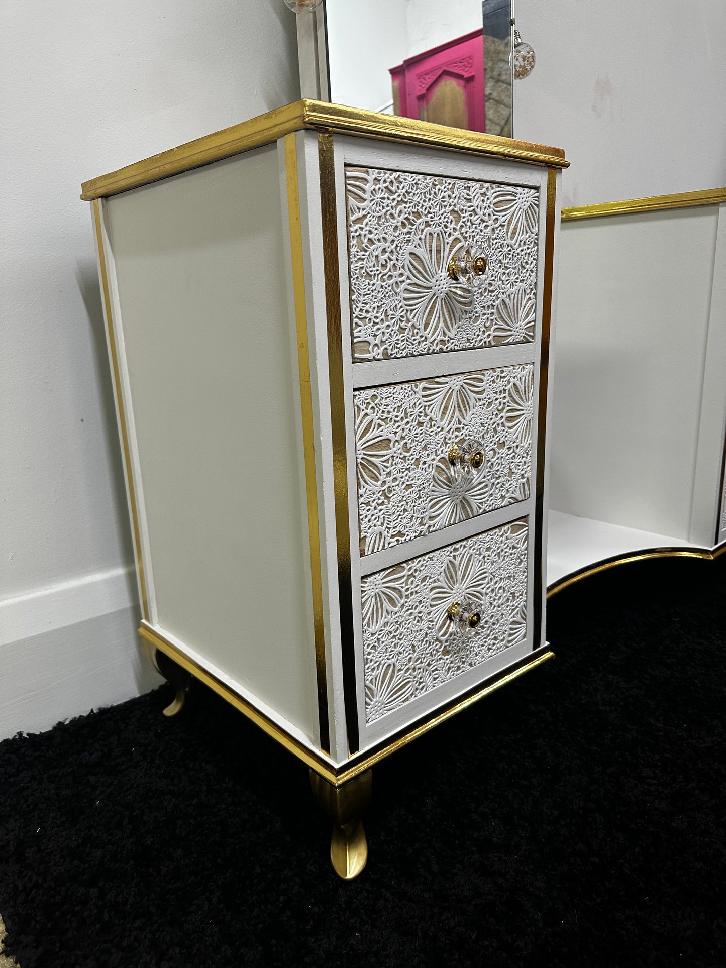 Mid Century Vanity Drawers with Tall Mirror